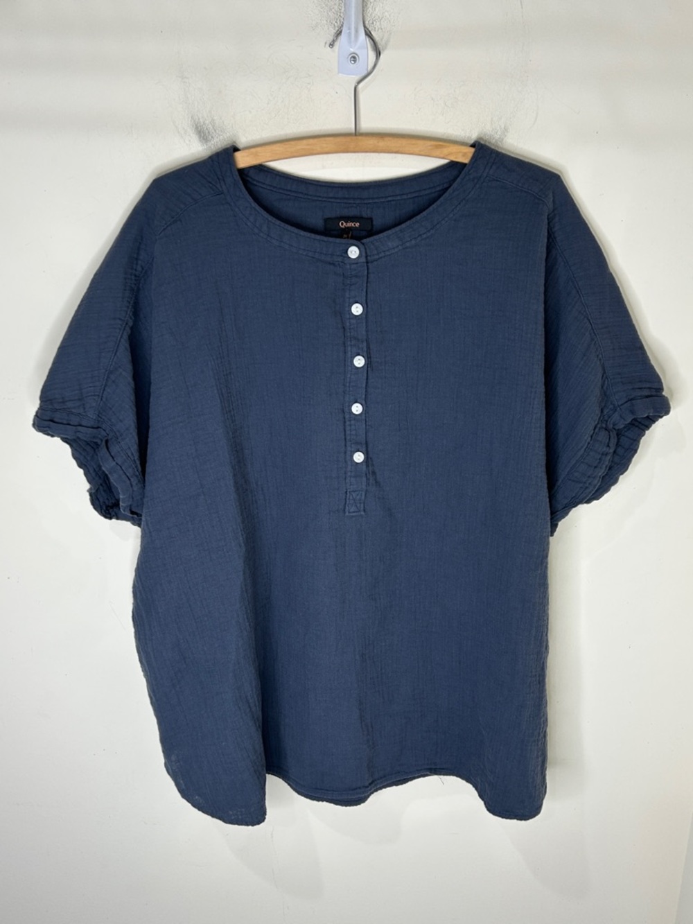 QUINCE 100% Organic Cotton Gauze Roll Sleeve Shirt Indigo Blue Size 3X - Picture 6 of 16